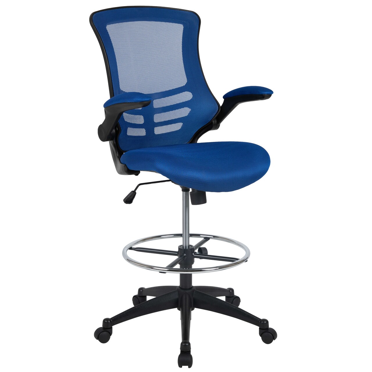 Emma and Oliver Mid-Back Mesh Ergonomic Drafting Chair with Foot Ring and Flip-Up Arms
